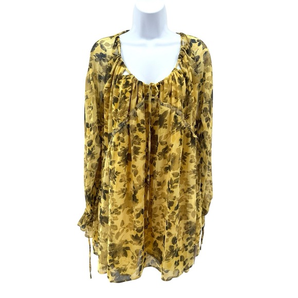 Topshop Yellow Floral Sheer Ruffle Tie Mini Dress US 6 Boho Chic Romantic NWT‎ - Picture 4 of 10